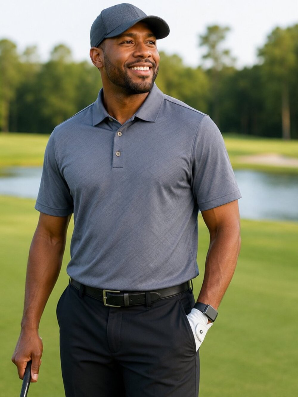 adidas  Puremotion Gray Crosshatch Design Performance Large Golf Polo